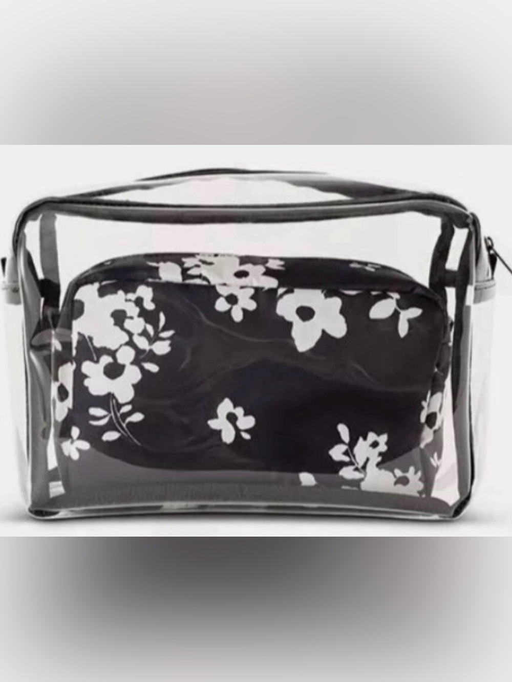 thirty-one Black and White Floral Clear Cosmetic Case Set
